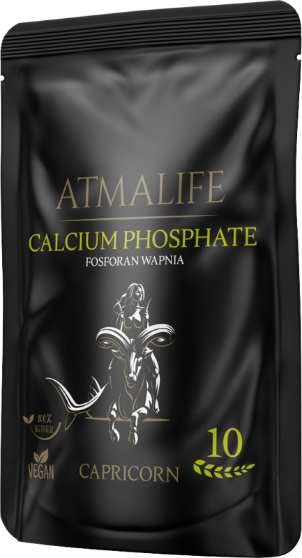 Atmalife Fosforan wapnia (Calcium phosphoricum, sól Schüsslera nr 2) – sól komórkowa dla znaku Koziorożca (10): kości, zęby i regeneracja komórkowa, 100 g