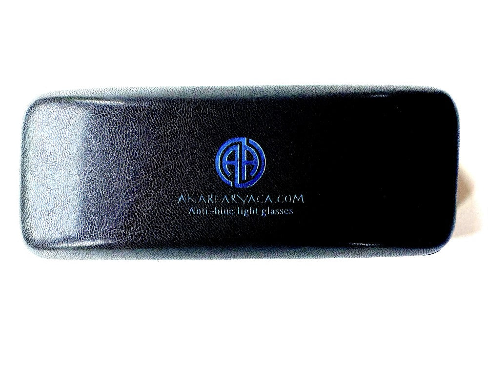 Akari Aryaca - Okulary z filtrem światła niebieskiego do komputera, bez korekcji, unisex - czarna metalowa oprawka półramkowa z etui