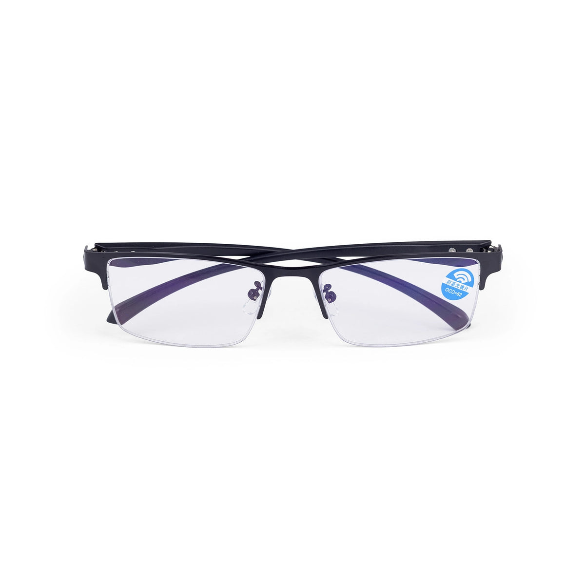 Akari Aryaca - Okulary z filtrem światła niebieskiego do komputera, bez korekcji, unisex - czarna metalowa oprawka półramkowa z etui