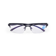 Akari Aryaca - Okulary z filtrem światła niebieskiego do komputera, bez korekcji, unisex - czarna metalowa oprawka półramkowa z etui