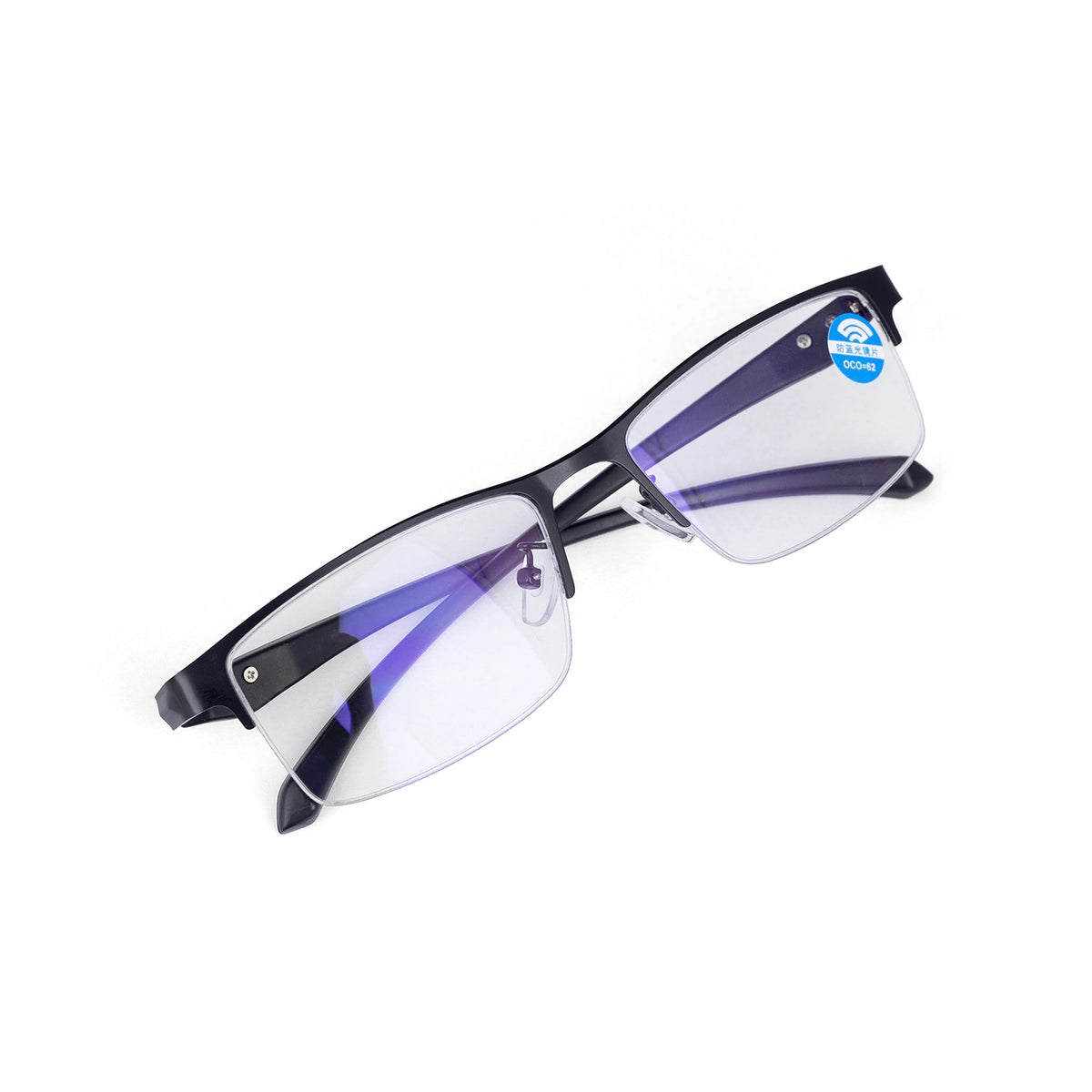 Akari Aryaca - Okulary z filtrem światła niebieskiego do komputera, bez korekcji, unisex - czarna metalowa oprawka półramkowa z etui