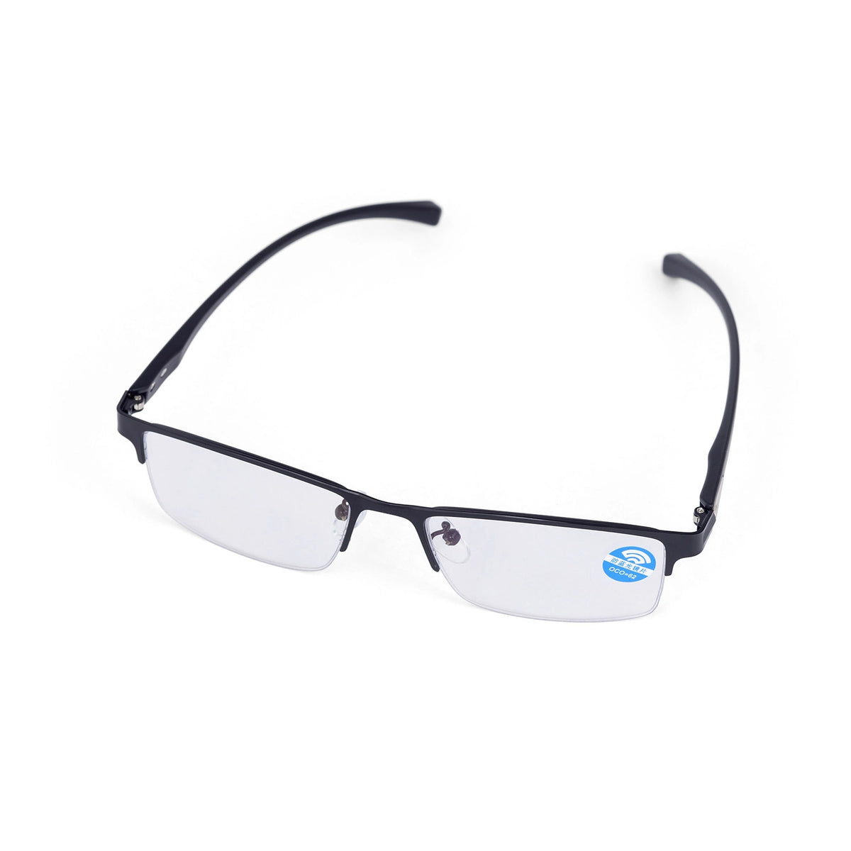 Akari Aryaca - Okulary z filtrem światła niebieskiego do komputera, bez korekcji, unisex - czarna metalowa oprawka półramkowa z etui