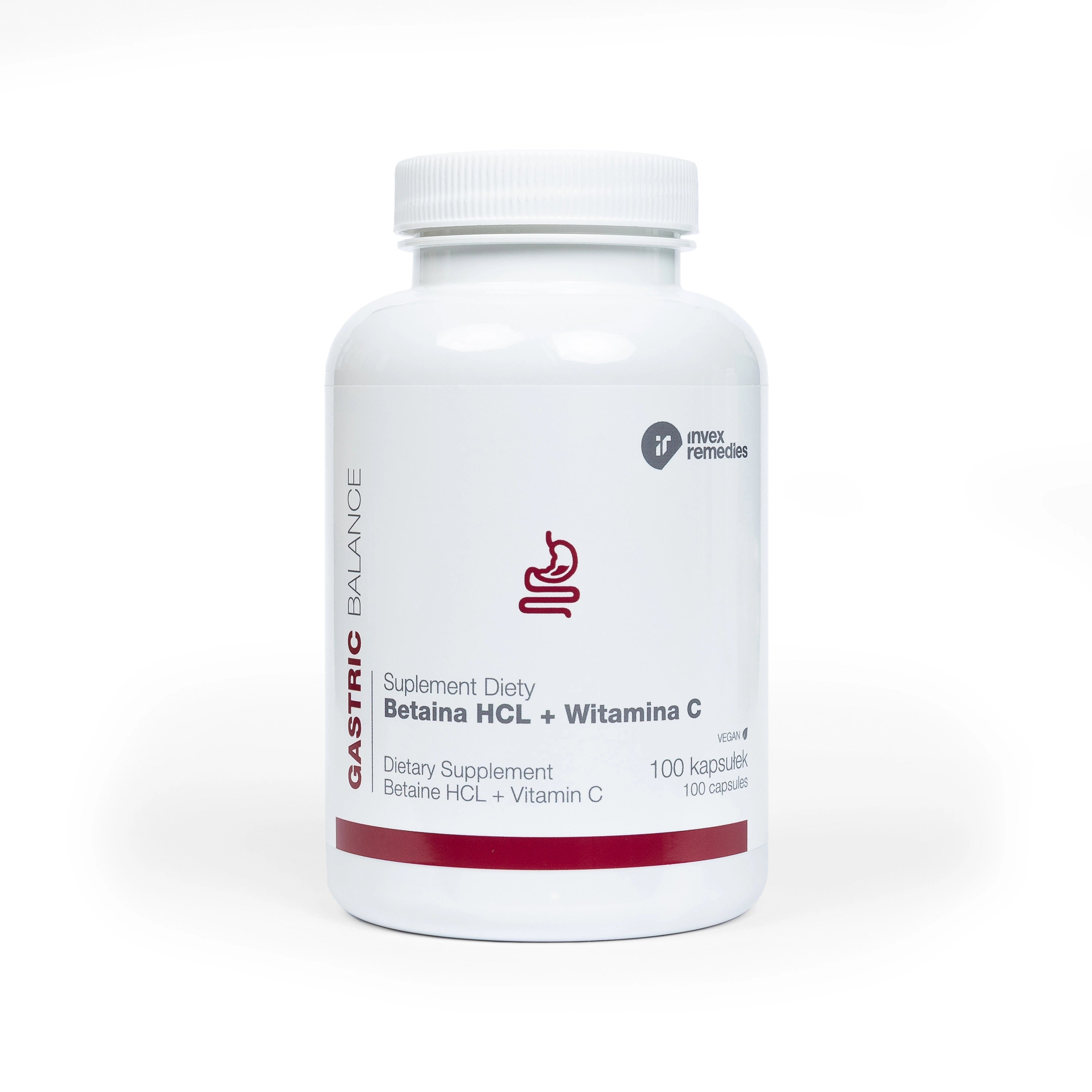 Invex Remedies - Betaina HCL + Witamina C: Wsparcie trawienia i odporności, 100 kaps.