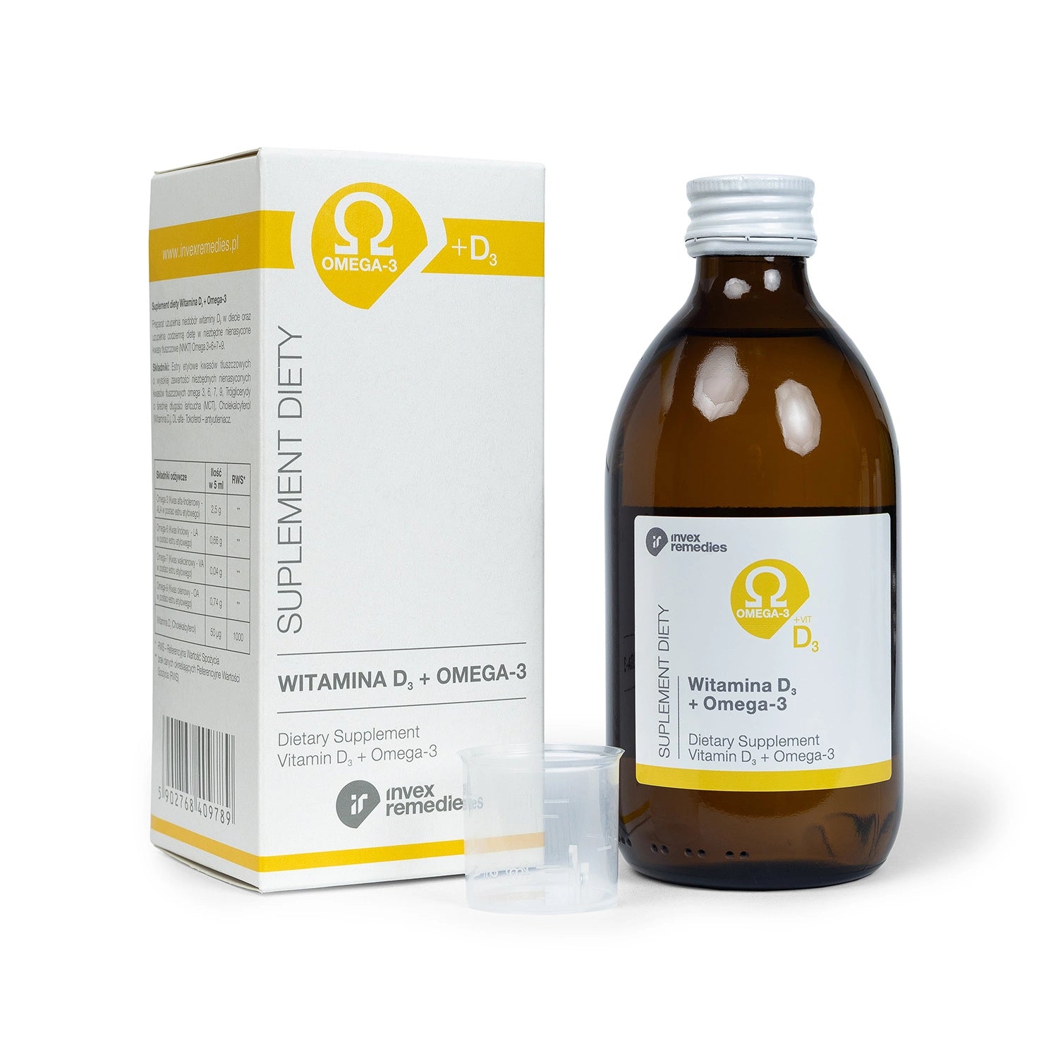 Invex Remedies - Witamina D3 + Omega-3, 6, 7, 9 na Odporność i Zdrowe Kości, 300 ml