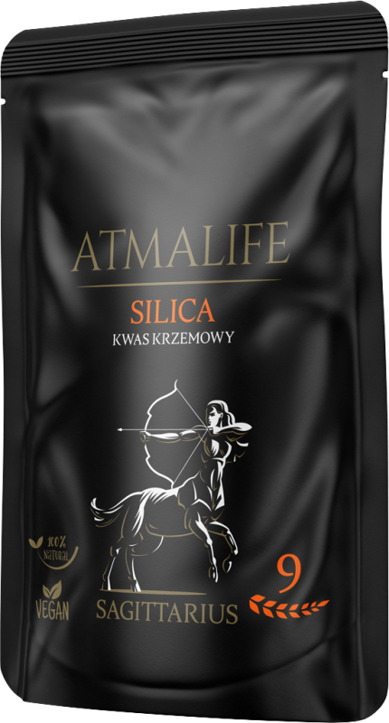 Atmalife Kwas krzemowy (Silicea, sól Schüsslera nr 11) – sól komórkowa dla znaku Strzelca (09): skóra, włosy, paznokcie i tkanka łączna, 100 g