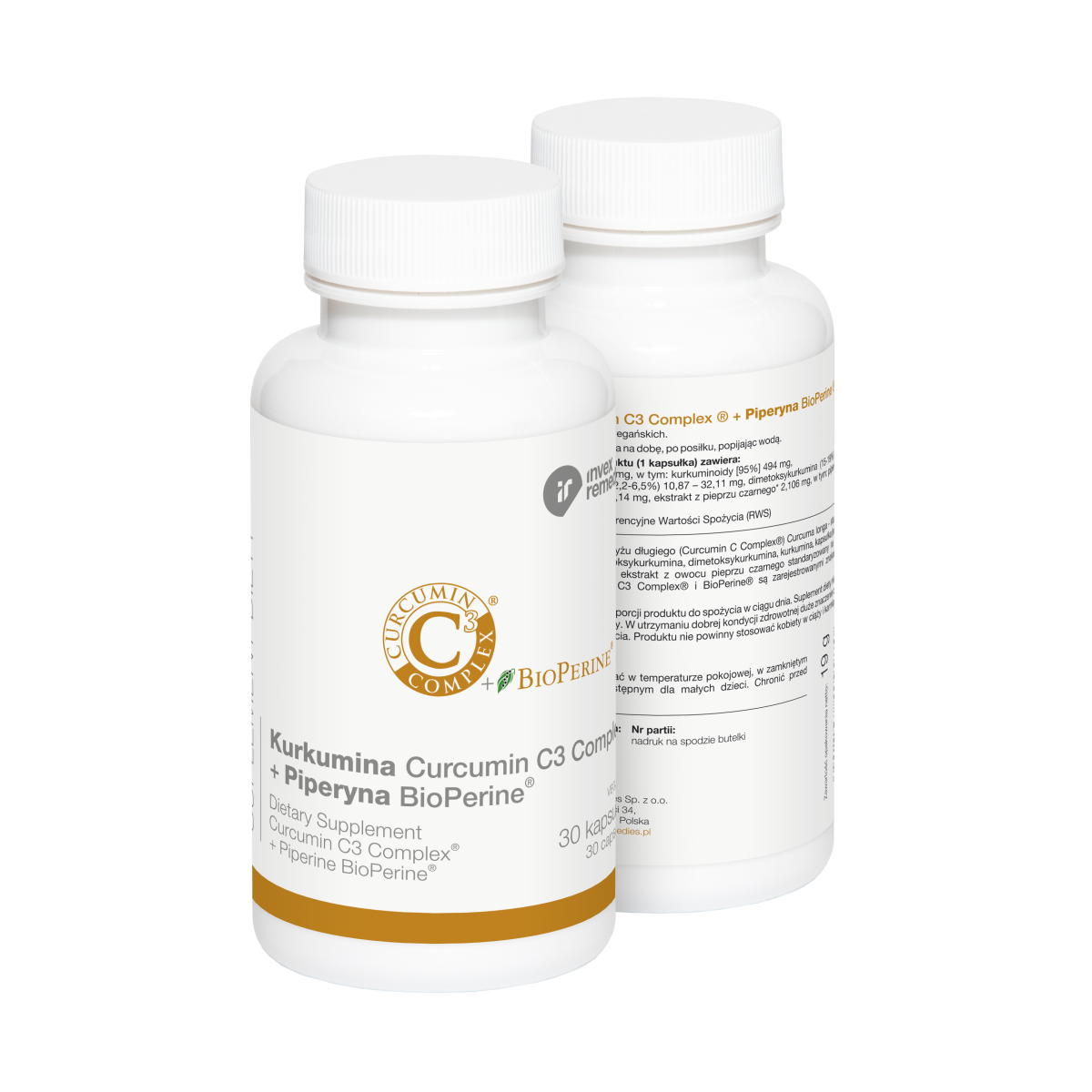 Invex Remedies - Kurkumina + Piperyna (Curcumin C3 Complex & BioPerine) - Wsparcie Odporności i Stawów, 30 kapsułek