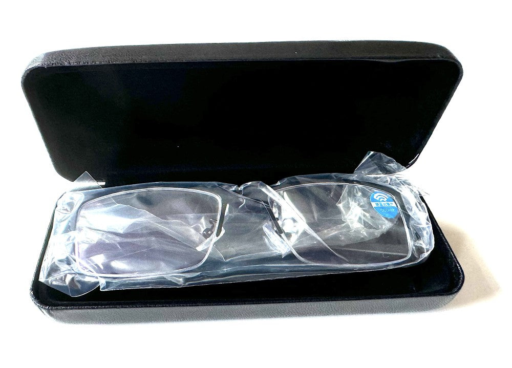 Akari Aryaca - Okulary z filtrem światła niebieskiego do komputera, bez korekcji, unisex - czarna metalowa oprawka półramkowa z etui