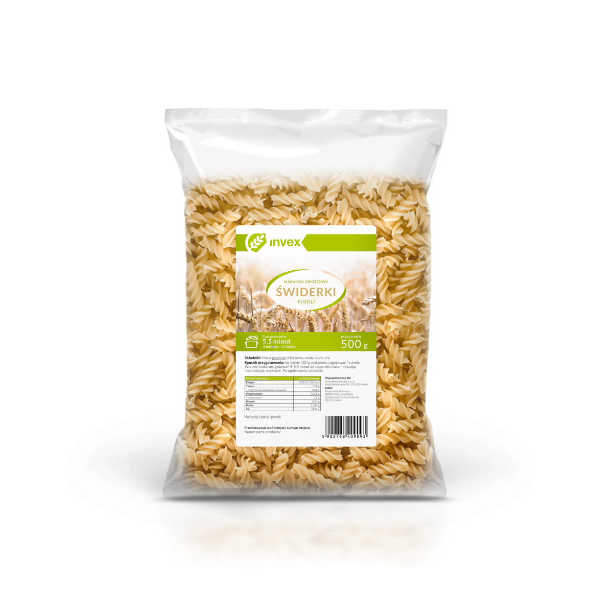 Invex Remedies - Makaron Orkiszowy Świderki z Kurkumą, 500 g
