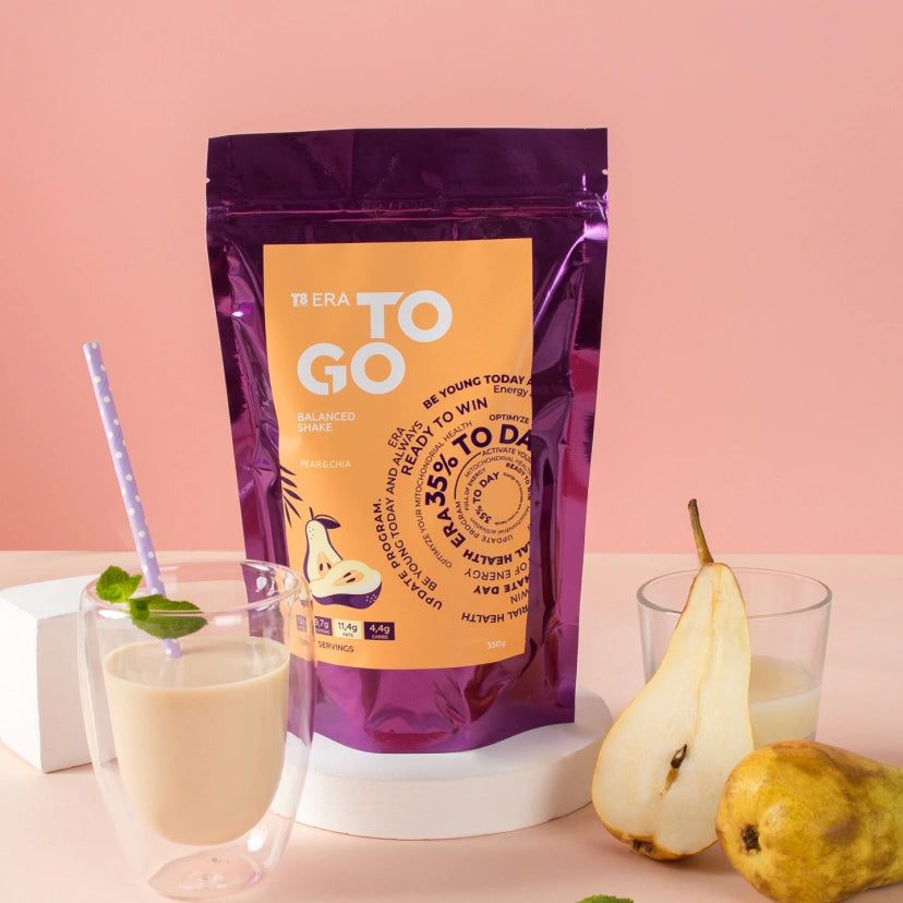 VILAVI T8 ERA TO GO Pear & Chia - Koktajl białkowo-energetyczny i zamiennik posiłku (Gruszka), 350g